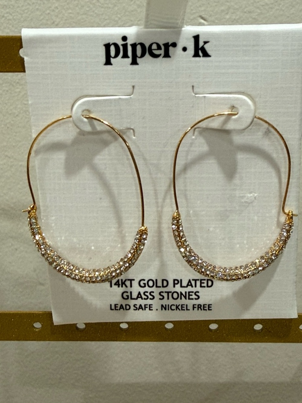 NWOT - Oblong Hoops / Rhinestone Hoop Earrings / Rhinestone Hoop Earrings - Picture 2 of 3